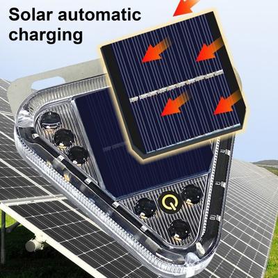 Triangle Solar Warning Light Modes Adjustable Waterproof Super Bright LED Flashing Lamp Vehicle