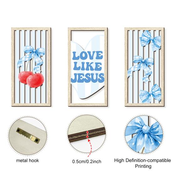 3 Pcs Boho Wood Wall Art Decor Minimalist Plants Geometric Hollow-out Hanging Ornament Abstract Wall Sculptures for Home Living Room Bedroom Kitchen