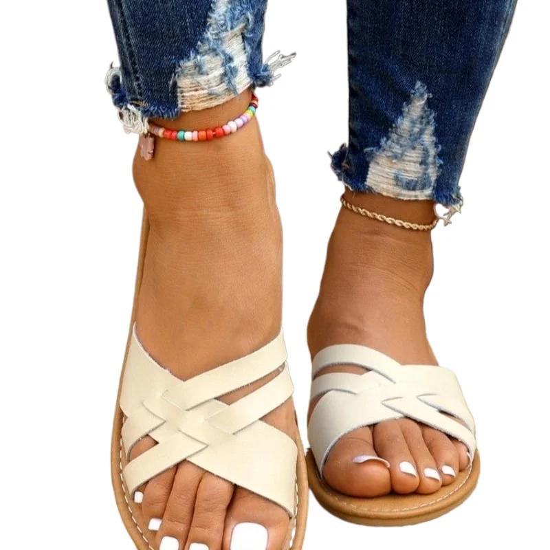 Fashion Shoes for Women Hot Sale Open Toe Women's Slippers Summer Solft Sole Light Solid Outdoor Casual Beach Flat Large Size Slippers