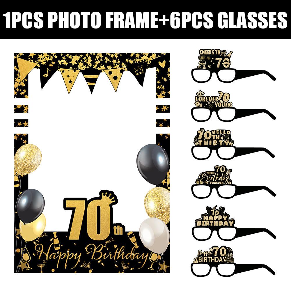 18 To 80 Years Old Birthday Black Gold Paper Glasses Photo Frame Decor Props