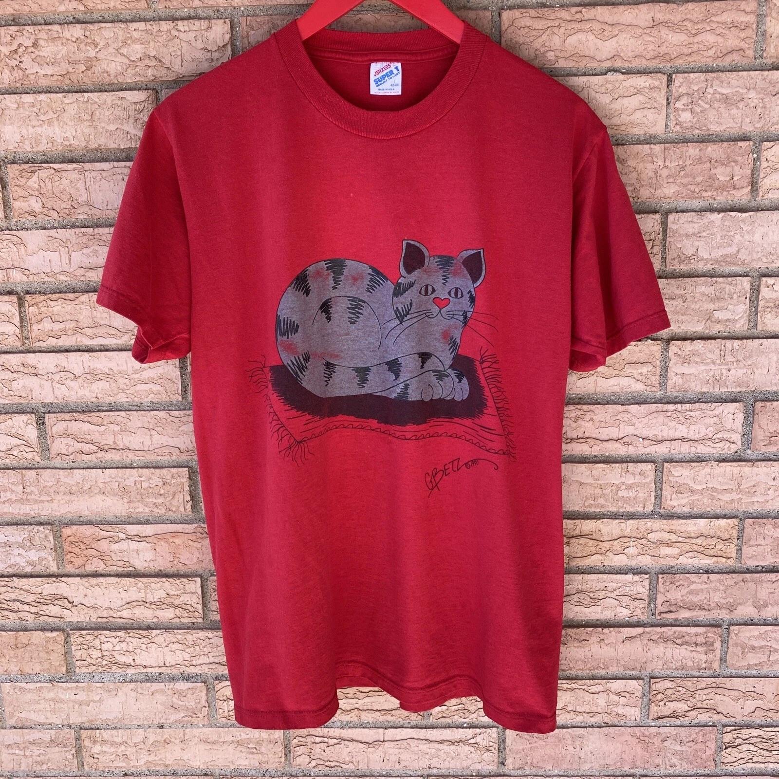 

Vintage G Betz 1990 cat art painted t-shirt Adult Large Jerzees Super T red S