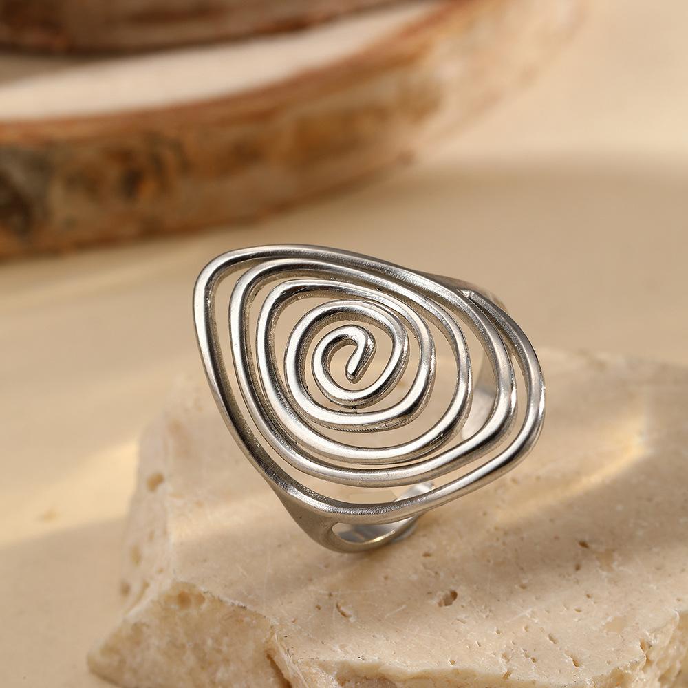 Retro Geometric Spiral Swirl Open Ring Stainless Steel Gold Color Trendy Finger Rings Minimalist Jewelry Gift Wholesale
