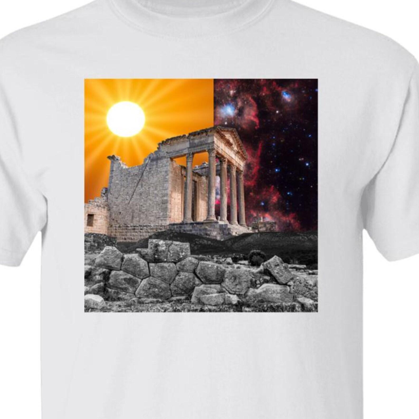 Ancient Greece Surreal Collage T shirt – Philosophy Art Tee with Digital Landscape Print S
