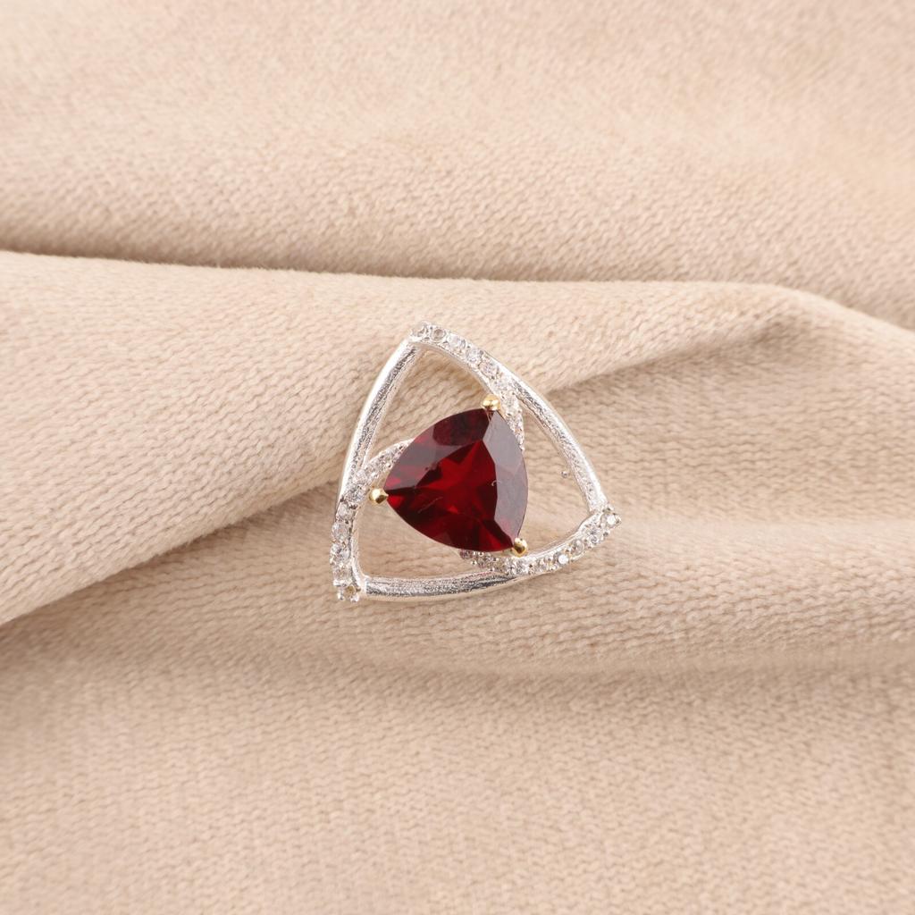 Red Garnet Gemstone Zircon Pendant 925 Fine Silver Handmade Jewelry Gift For Mom CZP-10- 13