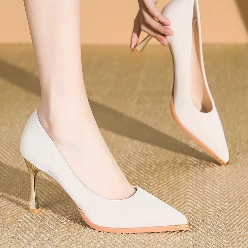 NEUER Damenstil Bankettmode Leichter Luxus 6 8cm Hohe Absätze Pumps Stiletto Metall Spitze Wildleder Einzeln Mode Lässig Komfort