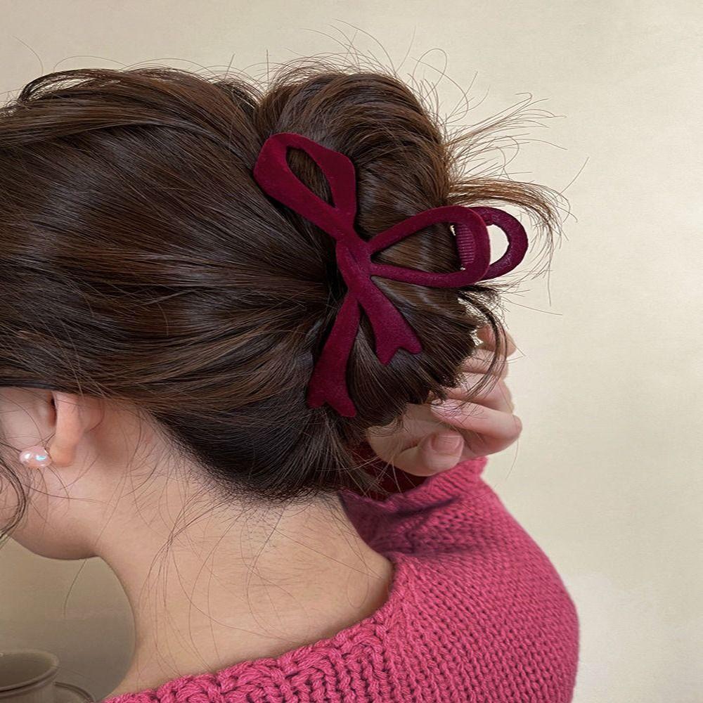 Velvet Women Hair Claw Clip 3Colors Bow Hairpin Elegant Red Velvet Hair Clips Autumn