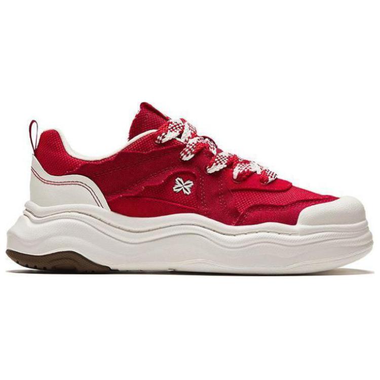 Anta Lifestyle Series Lava Cake Slip Resistant Durable Breathable Low Top Skate Shoes Women Sneaker Red White 122428060-4