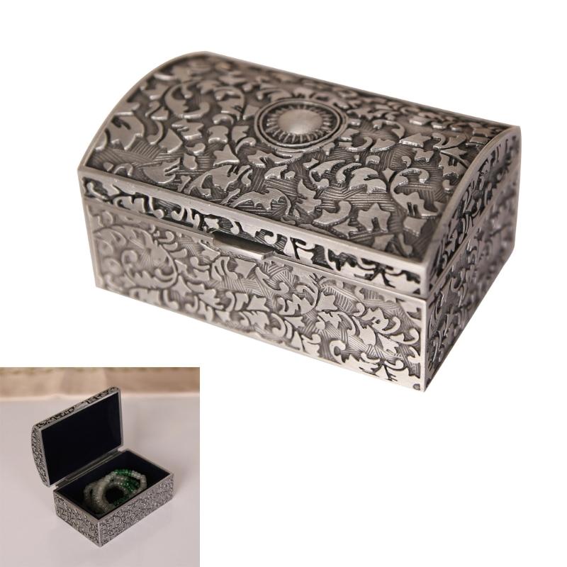 Antique Jewelry Storage Box Home Decoration Zinc Alloy Hardware Travel Friendly European Flower Carved Case