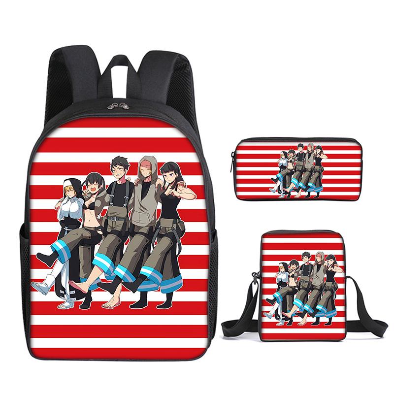 Classic Funny Fire Force season 3 3D Print 3pcs/Set pupil School Bags Laptop Daypack Backpack Inclined shoulder bag Pencil Case