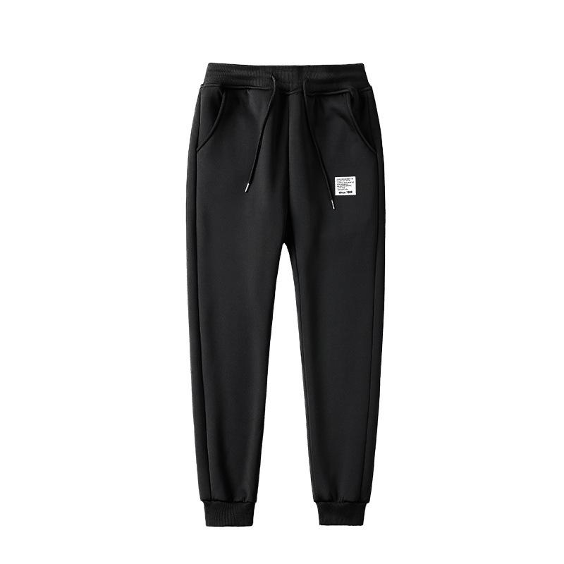 Men's Winter Trousers Lace-up Elastic Waist Sports Leggings with Velvet Lining