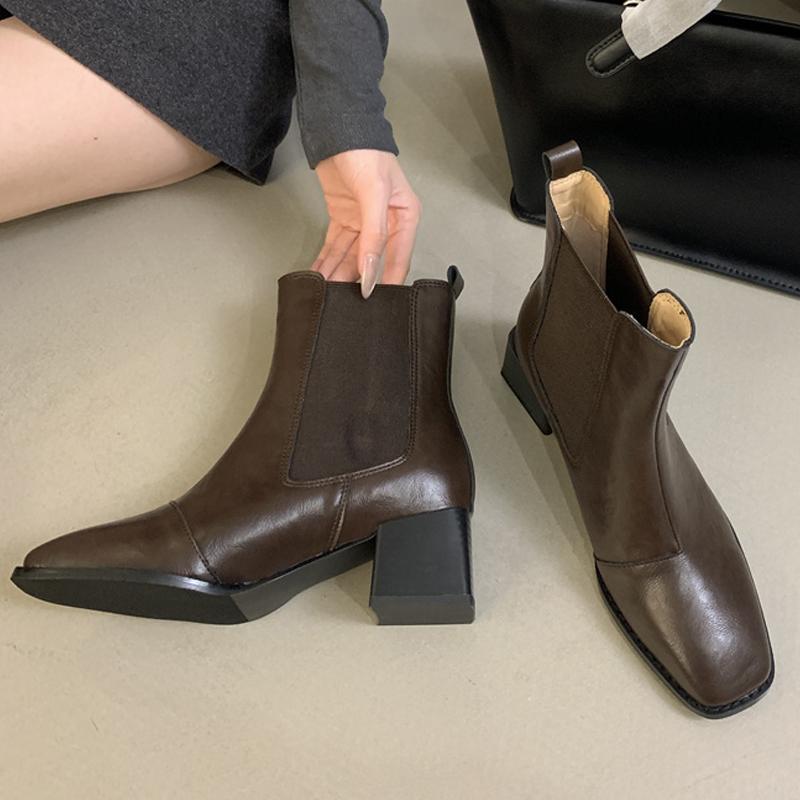 Eilyken Spring Autumn Fashion Stretch Fabric Women Ankle Boots Punk Square Toe Low Heels Shoes Botas  De Mujer