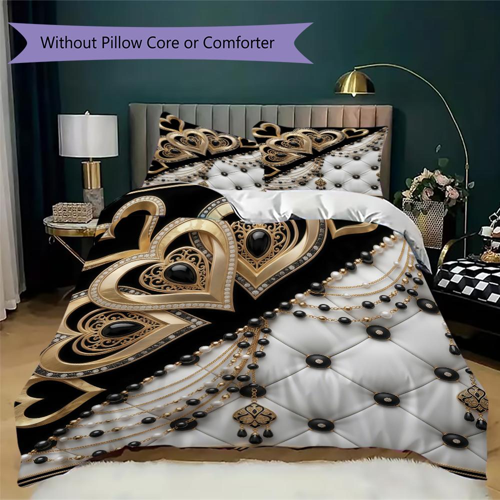 Gorgeous Heart Pattern Bedding uilt Set uilt Cover Pillowcase Home Decoration Birthday Gift (1 * duvet cover + 2 * pillowcase without core)