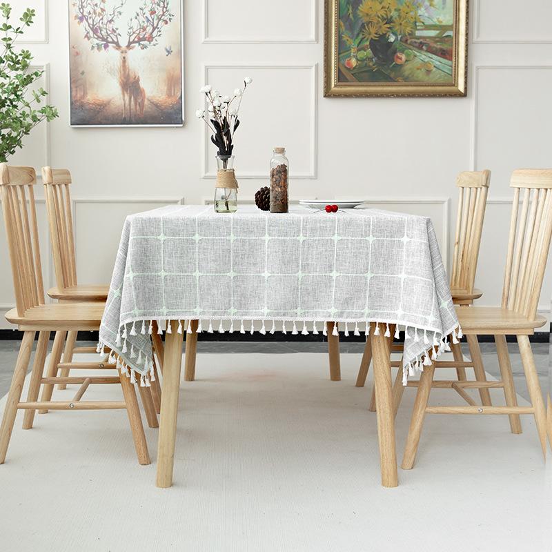 Picnic Tablecloth Color Matching Cotton And Linen Fabric Embroidery Large, Medium And Small Plaid Rectangular Coffee Table Mat Tablecloth