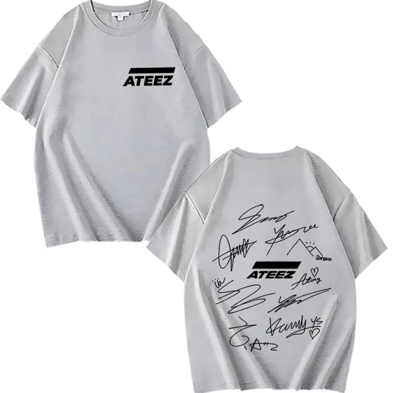 Camiseta ATEEZ World Tour com Assinaturas dos Membros da Banda e Estampa Geométrica nas Costas masculina feminina Verão Unisex tops