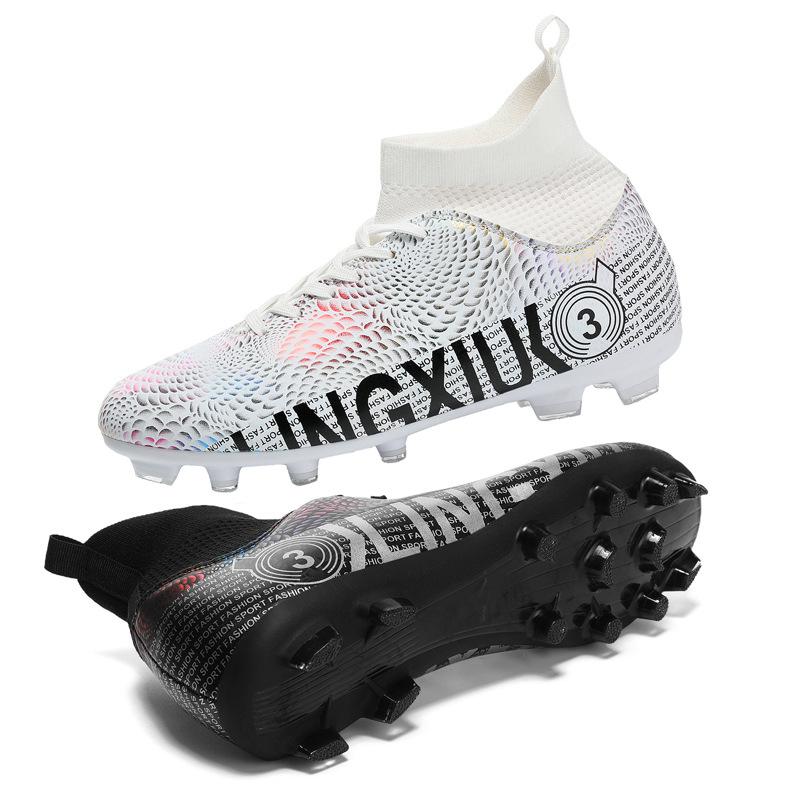 Manufacturer spot straight hair high top breathable football shoes professional game shoes artificial turf training shoes spot 2025