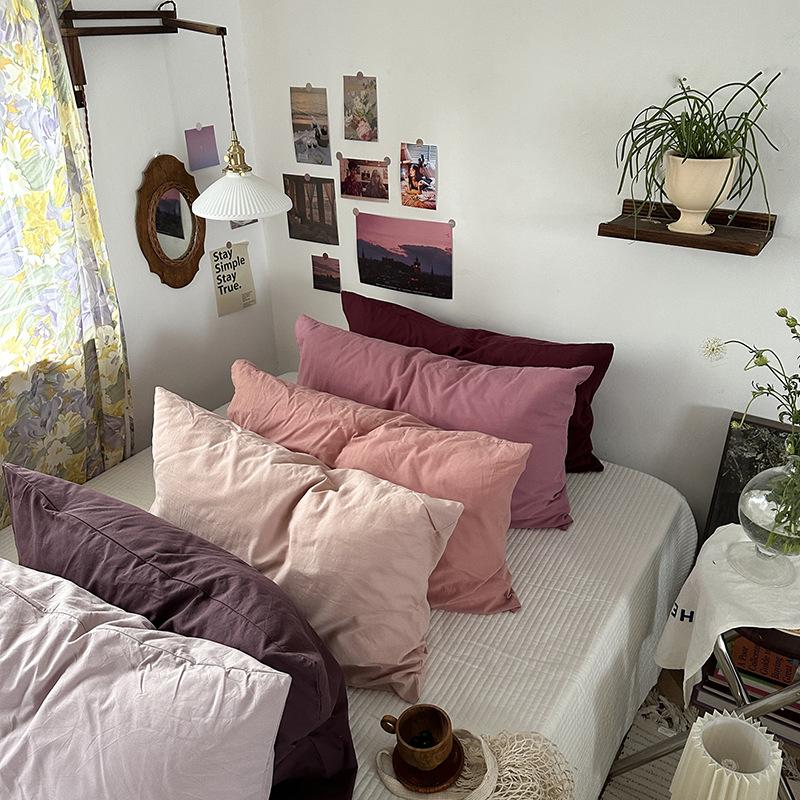 Solid Color Striped Pure Cotton Pillowcase (Single Piece)