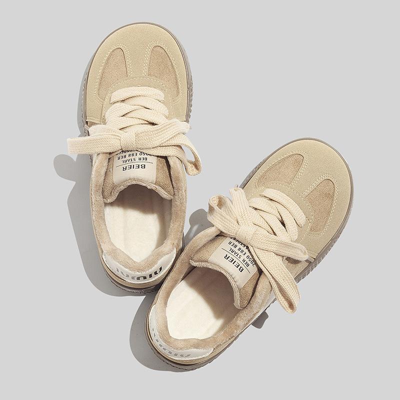 Belle winter cotton shoes two cotton warm niche board shoes 2026 Korean version velvet retro German training shoes