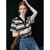 Jomi, French POLO collar contrasting color striped short-sleeved T-shirt women's summer new casual versatile top