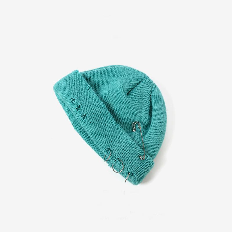 Nuovo Cappello Lavorato a Maglia Moda Punk Hip Hop Berretti per Uomo Donna Anello Metallico Senza Visiera Cappello Melone Invernale Caldo Uncinetto Berretto Gorras
