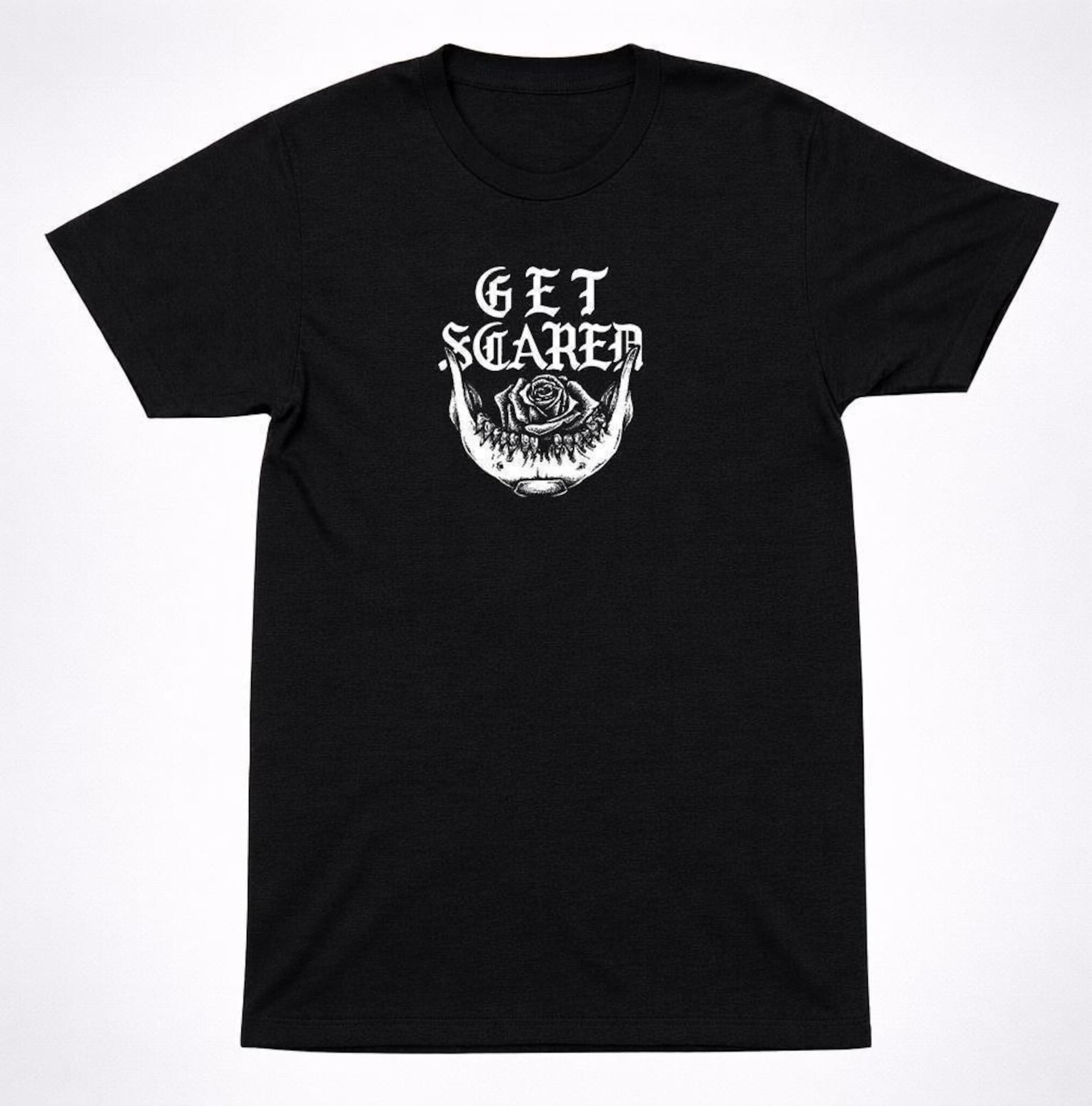 Get Scared Jaw Logo T-Shirt: High Contrast Screamo Band Tee - Black Cotton, Gothic Lettering, Horror Emo Style 4XL
