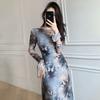 Cool Ink Butterfly Printing Long-sleeved Dress Women's New Spring Temperament Slim Mesh Medium and Long Dress