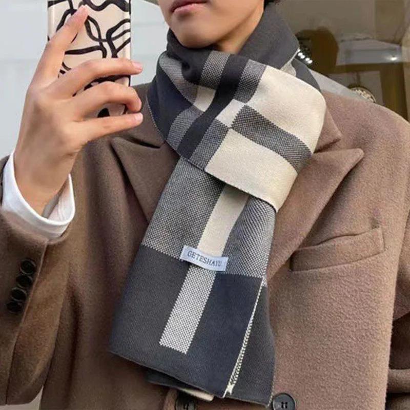 New Winter Men Scarf Keep Warm Scarf Casual Fashion Brand Designers Knit Neckerchief Patchwork Wool Cashmere Scarf Shawl Wrap