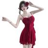 Gentle wind flower streamer ruffle high elastic slip dress women's summer waist sexy fringe niche short skirt