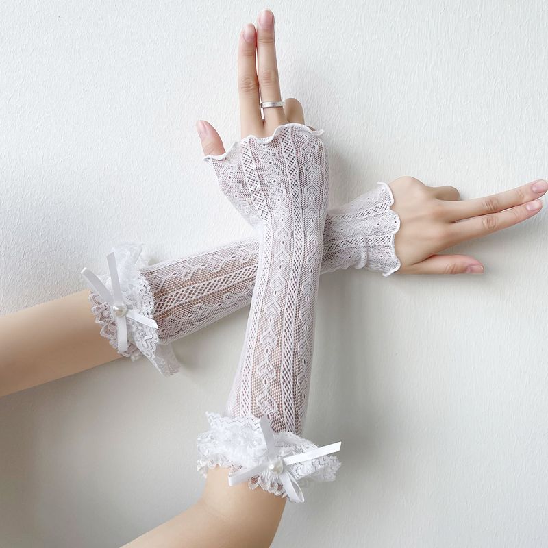 

Lolita Lace Hand Sleeve Sweet Love Gloves Summer Sun Protection Women Pure Desire All-Match Leakage Finger Bow Arm Sleeve White Heart hand sleeve All yards