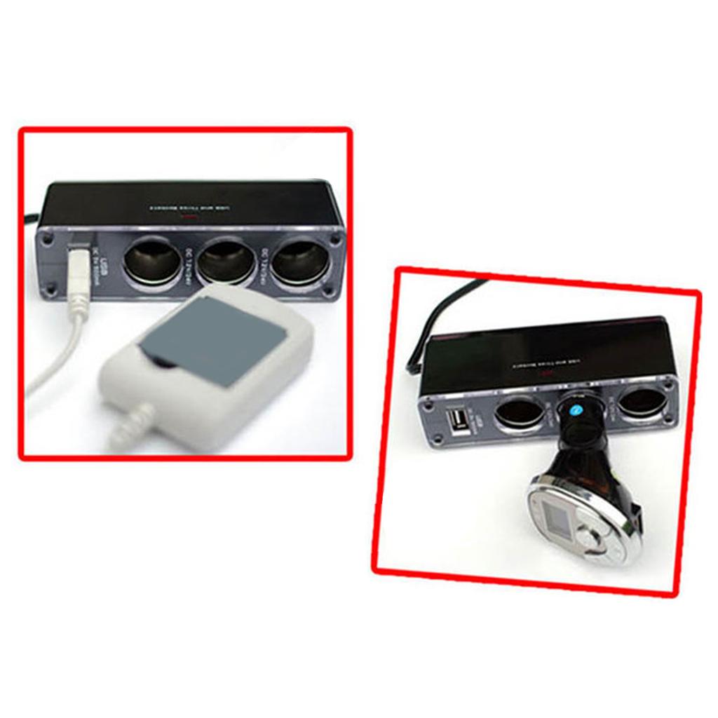 Universal Compact Auto Chargers Splitter Power Distribution Hub with USB Charging Port 3 Way Cigarettes Lighter Splitter