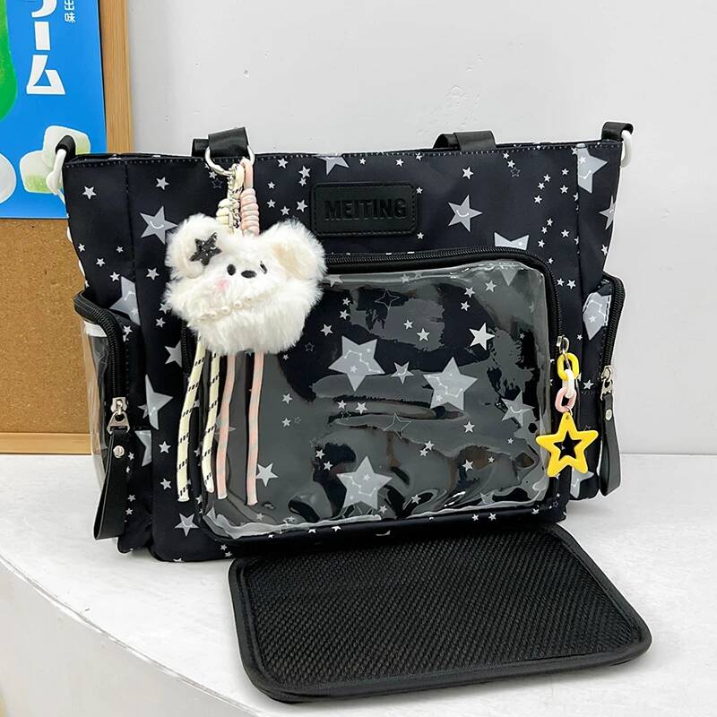 New Trend Sweet Ita Tote Lolita Female Transparent Tote Bag Women Roomy Ribbon Bow Sling Bag Charming DIY Display Handbag