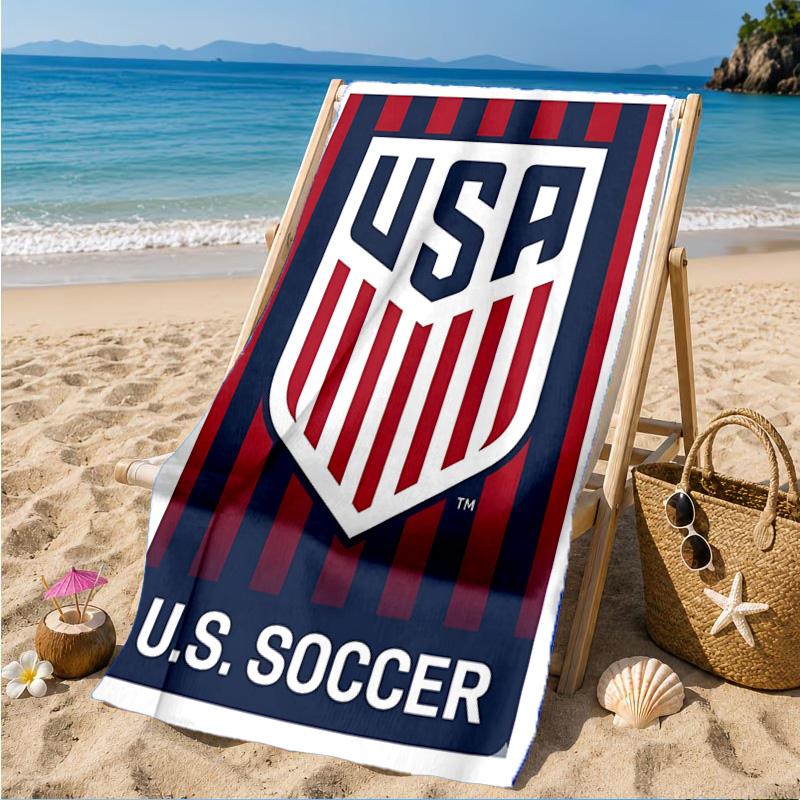 Usa Soccer Emblem Beach Towel, Quick-drying, Easy to Care for, Suitable for Both Fitness and Beach Vacations,Sports Essential