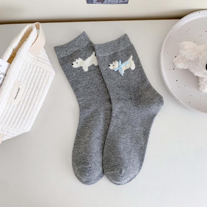 Spring and Summer Lightweight West Highland Terrier Socks, Cute Children's Mid-calf Socks, with Bows, Sweat-absorbing and Breathable Cotton Socks