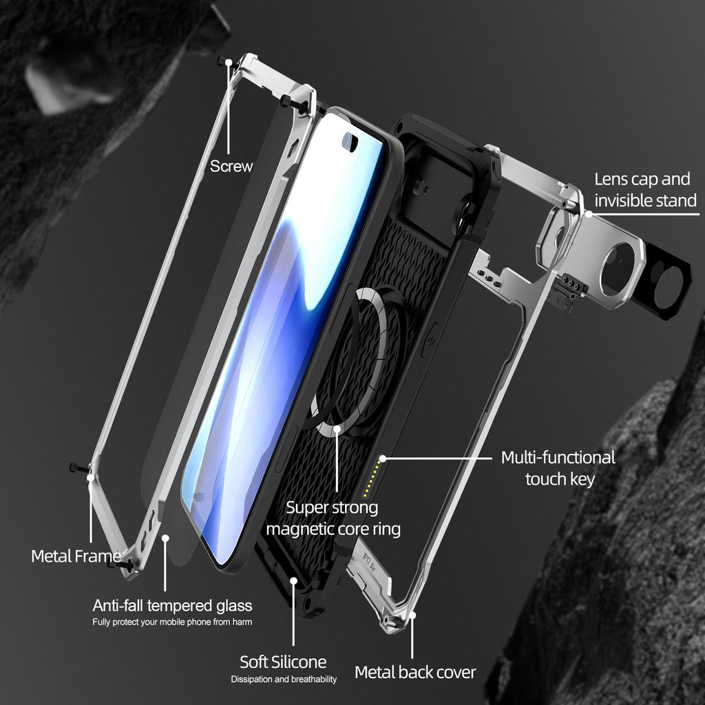 Camera Lens Cover Stand Metal Magnetic Case for IPhone 17 16 15 Plus 14 Pro Max Air 16e 17e Heavy Duty Aluminum Shockproof Cover