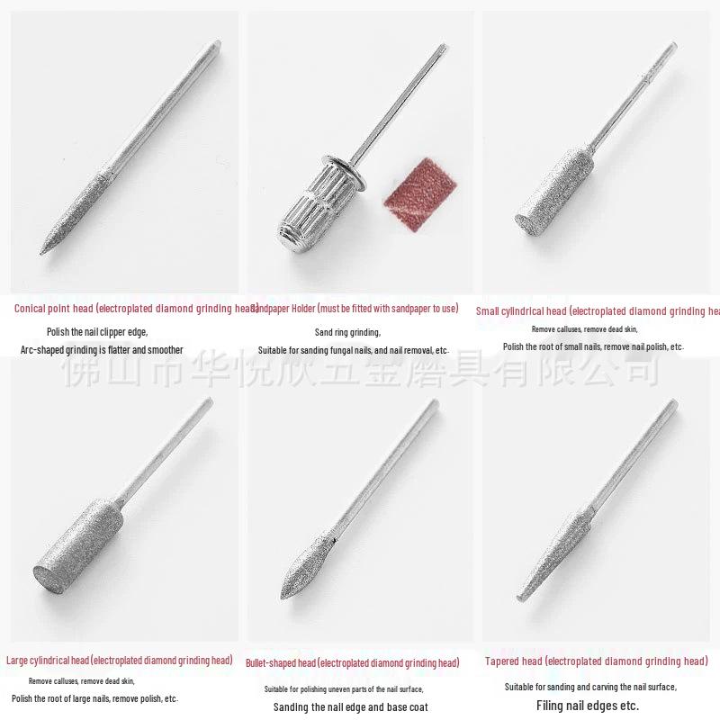 6-Piece Diamond Nail Grinding & Polishing Set, 2.35mm Manicure Heads