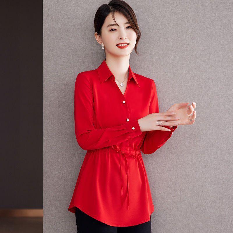 

Chic Autumn Waist-Hugging Women s Blouse: High-End, Versatile, Belly-Covering Design L