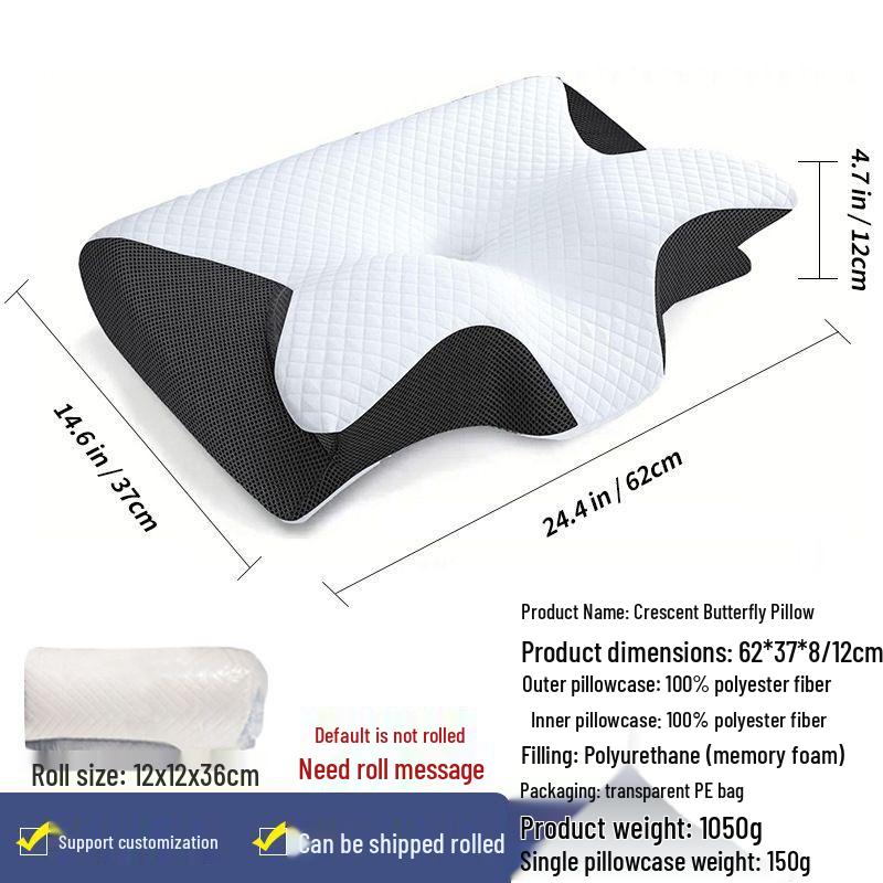 Butterfly Memory Foam Cervical Neck Support Pillow - Non-Collapsing Ox Horn Design