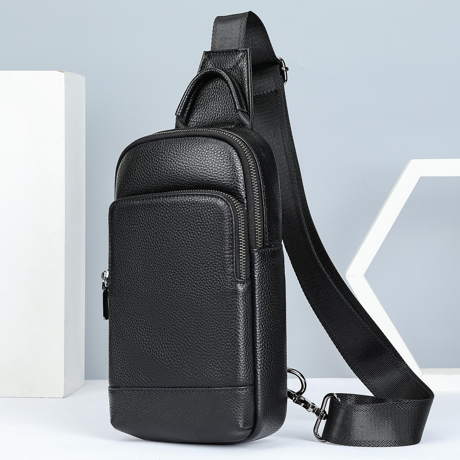 

Бренд Мужская сумка модная нагрудная сумка черная на плечо кроссбоди сумки 100% натуральная кожа сумка-мессенджер мужской маленький рюкзак 16x7x27cm чёрный