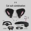 Bondage Cat Suit with Tail Anal Plug, Collar & Ball Gag