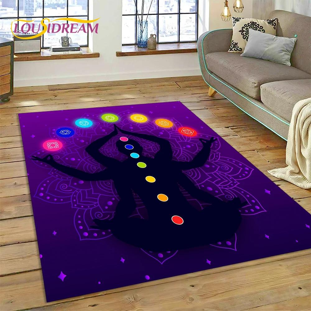 3D Yoga Meditation Rainbow 7 Chakra Carpet Rug for Bedroom Living Room Home Sofa Decoration,Children Game Large Decor Floor Mat
