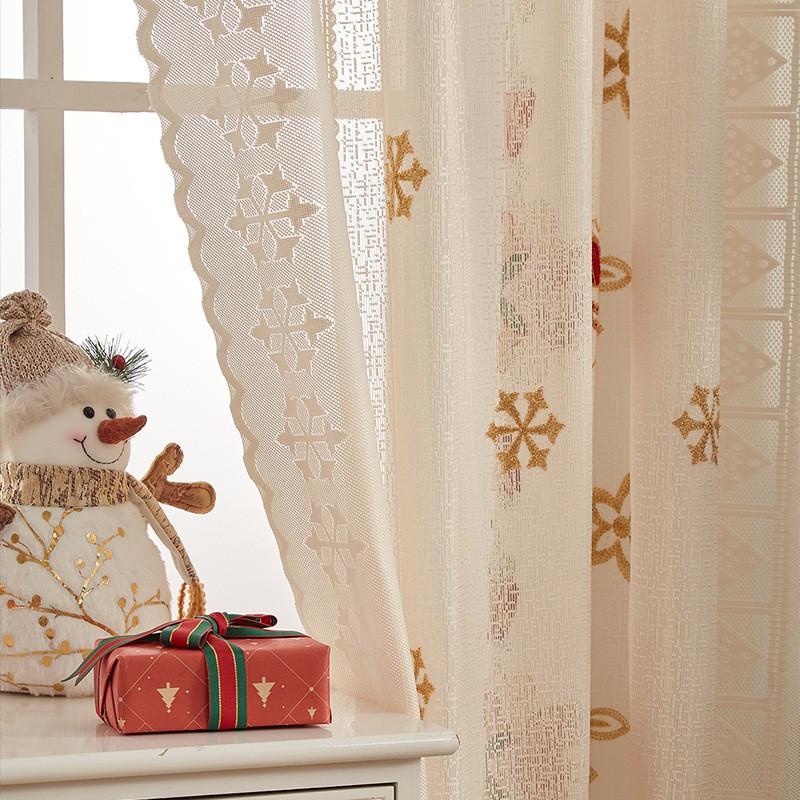 American Christmas Curtain Bells Embroidery Lace Blackout Decorative Window Drapes