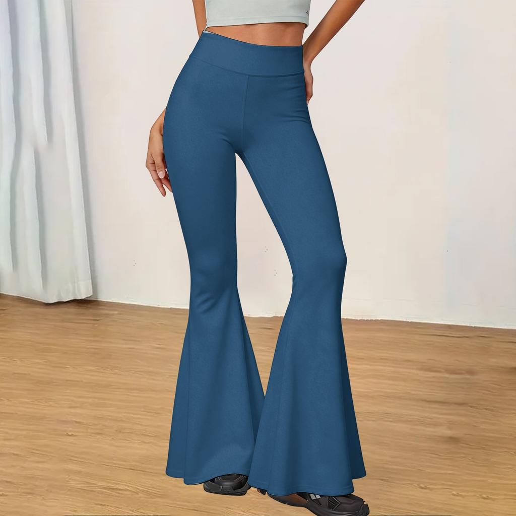 Pantaloni a zampa vita alta da donna, vestibilità slim, elasticizzati, per yoga, casual, a gamba larga, a campana, per l'uso quotidiano