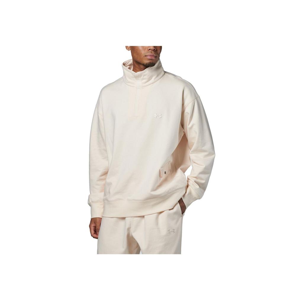 Under Armour Solid Color Fleece Half-Zip Stand Collar Long Sleeve Sweatshirt Men Sweatshirt Beige 1387976-273
