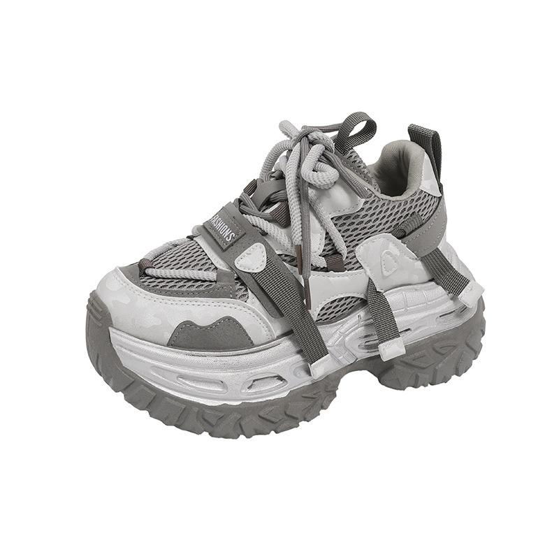 Autumn new platform dad shoes women's black splicing muffin sports breathable waffle casual shoes