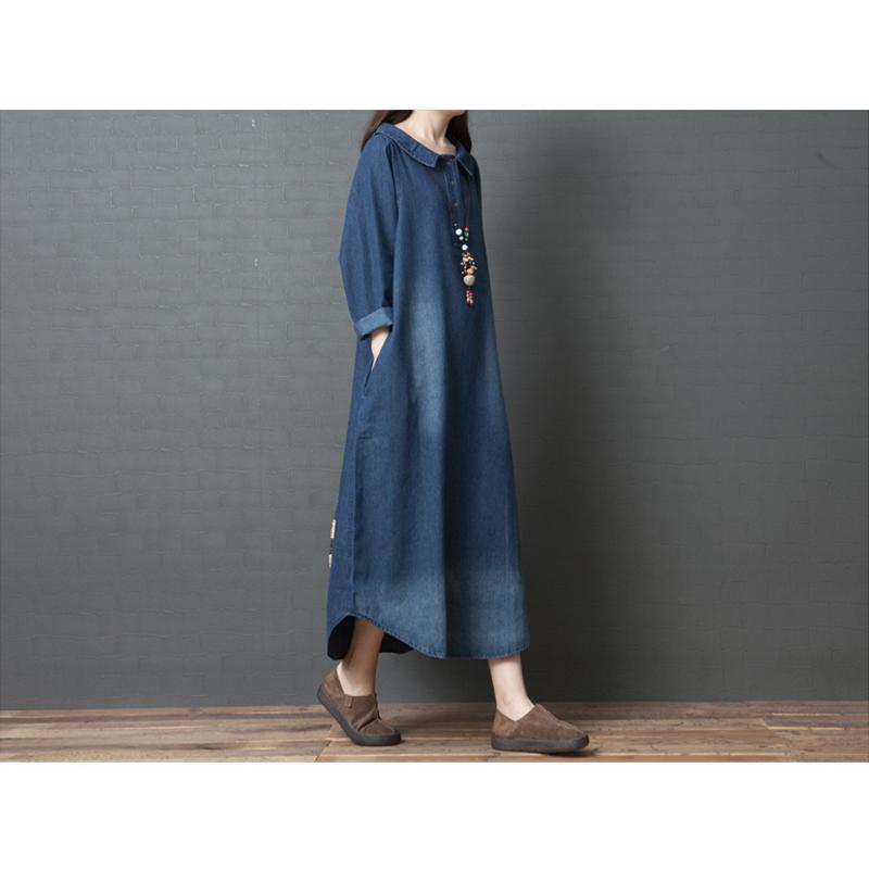 Plus Size Denim Shirt Dress - Oversized Women's Tunic Stretch Comfort Workwear to Weekend