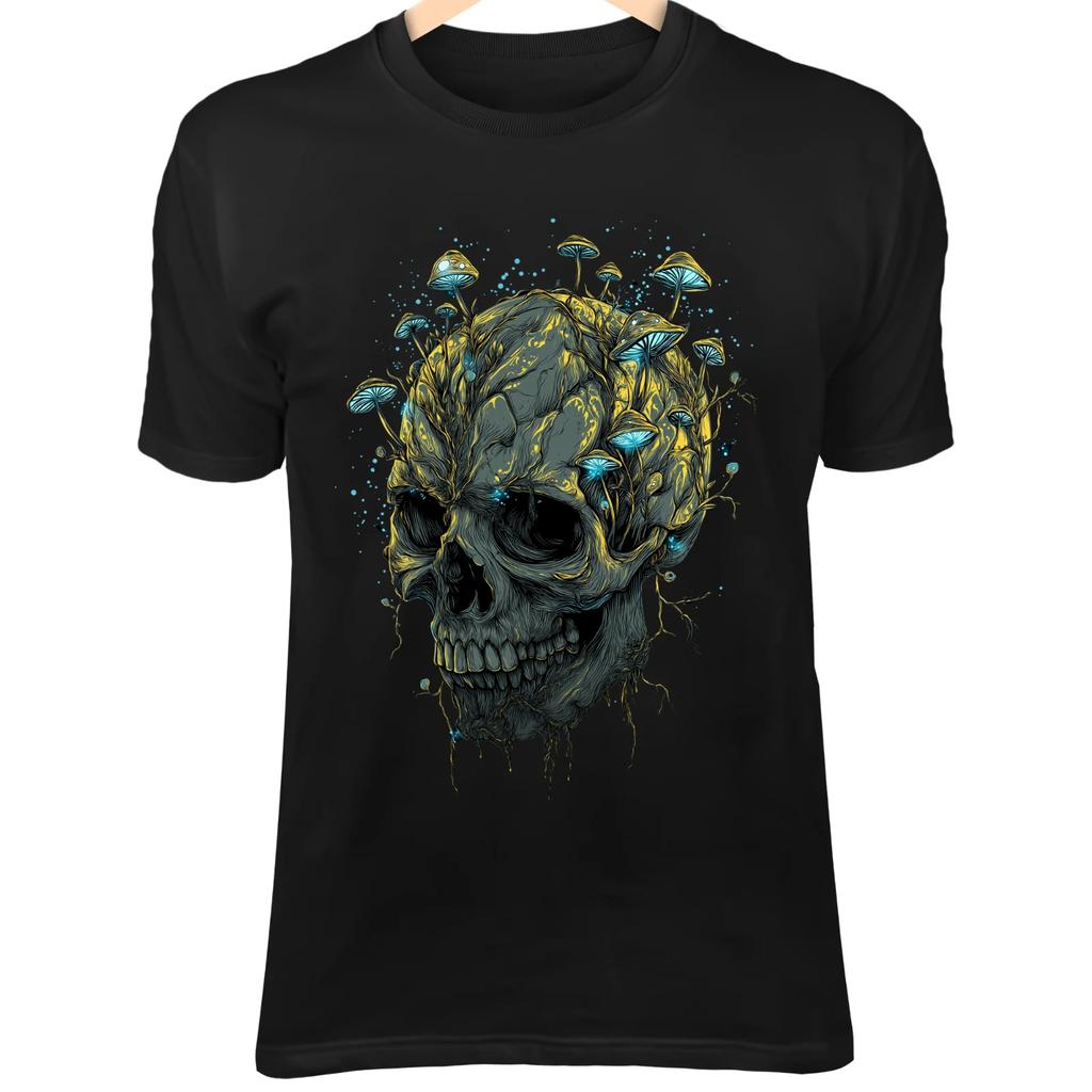 Bioluminescent Mushroom Skull - Mossy Cracks, Glowing Fungi & Mystical Vines