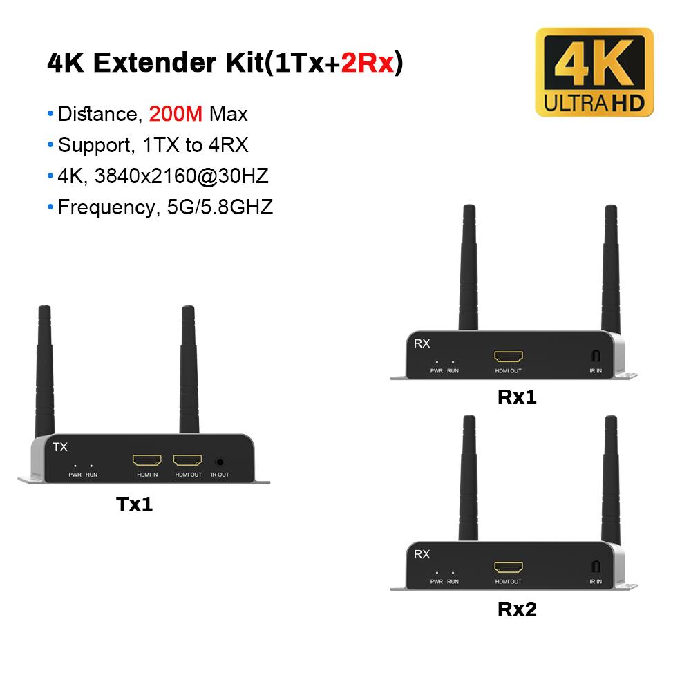 Extender 150M 200M 4K 1080P Wireless Hdmi Extender Video Transmitter Receiver 1X4 1X1 1X2 1X3 Hdmi Wireless Extender