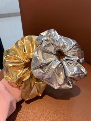 1 Piece of Women's Silver Leather Niche Design Simple Large Large Hair Band Ponytail Tie Hair Band Hair Accessories