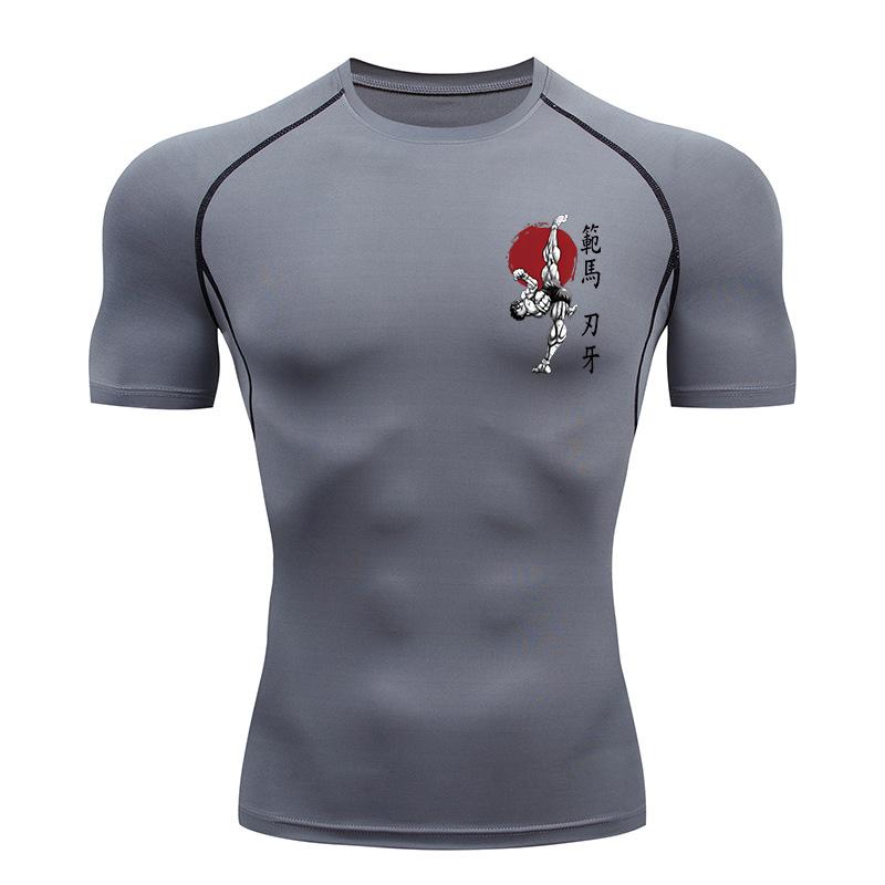 Baki Print Compression Shirts for Men Athletic Quick Dry Tshirts Tees Tops Gym Workout Fitness Undershirts Baselayers Rash Guard