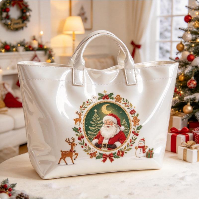 Christmas Printed PVC Waterproof Tote Bag Amazon European and American Women Commuter Shopping Handbag