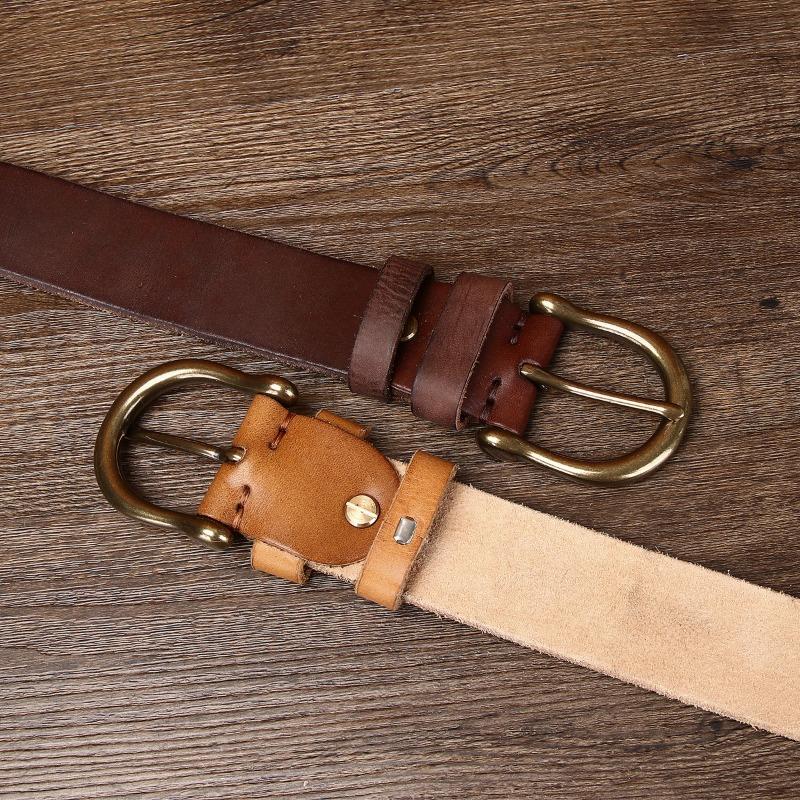 Retro Washed Extra Thick Outdoor First Layer Cowhide Belt Copper Buckle Men's Versatile Casual Belt Men's